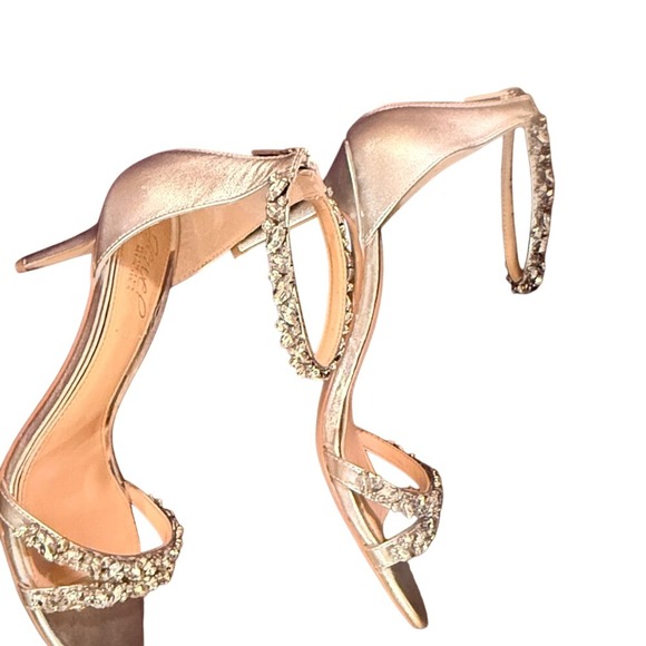 Badgley Mischka Silver Embellished Strappy Heeled Sandals Women's Size 8.5 - Picture 3 of 10